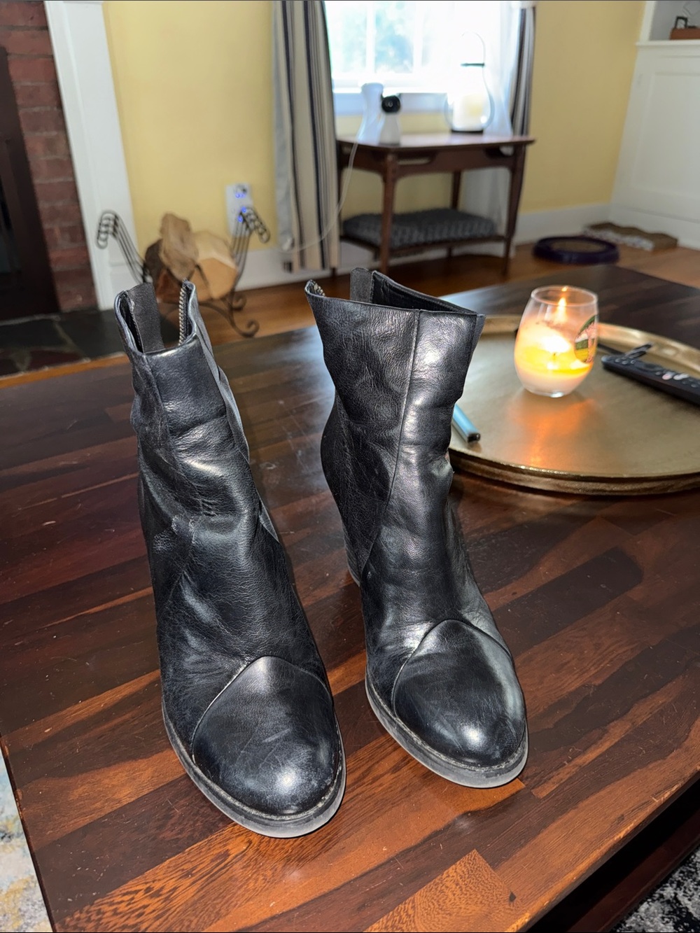 Black Leather Ankle Boots - Women